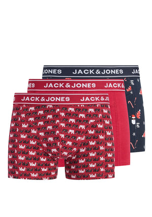 Jack & Jones 3 Pack Eddie Xmas Trunks, Red Multi