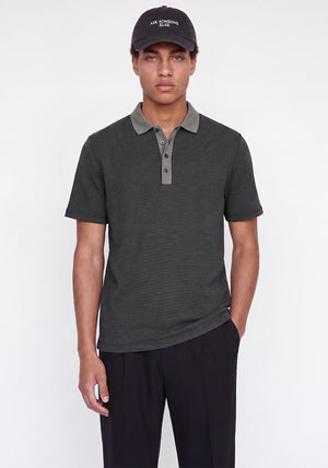 Jack & Jones Theo Textured Knit Polo Shirt, Black & Grey