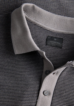 Jack & Jones Theo Textured Knit Polo Shirt, Black & Grey