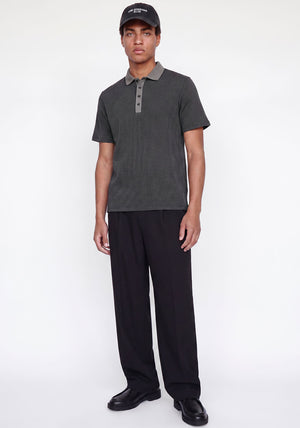 Jack & Jones Theo Textured Knit Polo Shirt, Black & Grey