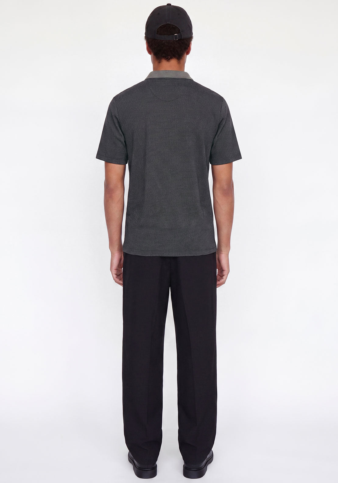 Jack & Jones Theo Textured Knit Polo Shirt, Black & Grey