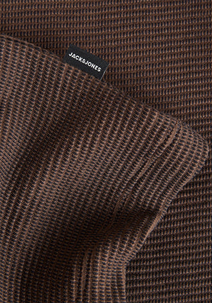 Jack & Jones Theo Textured Knit Polo Shirt, Brown