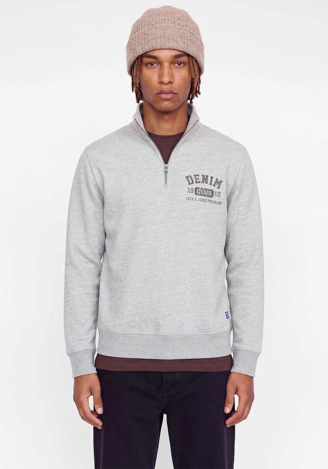 Jack & Jones Ryan Quarter Zip Sweatshirt, Light Grey Melange