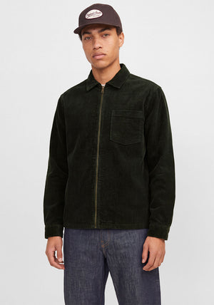 Jack & Jones Toronto Corduroy Zipped Shirt, Dark Green