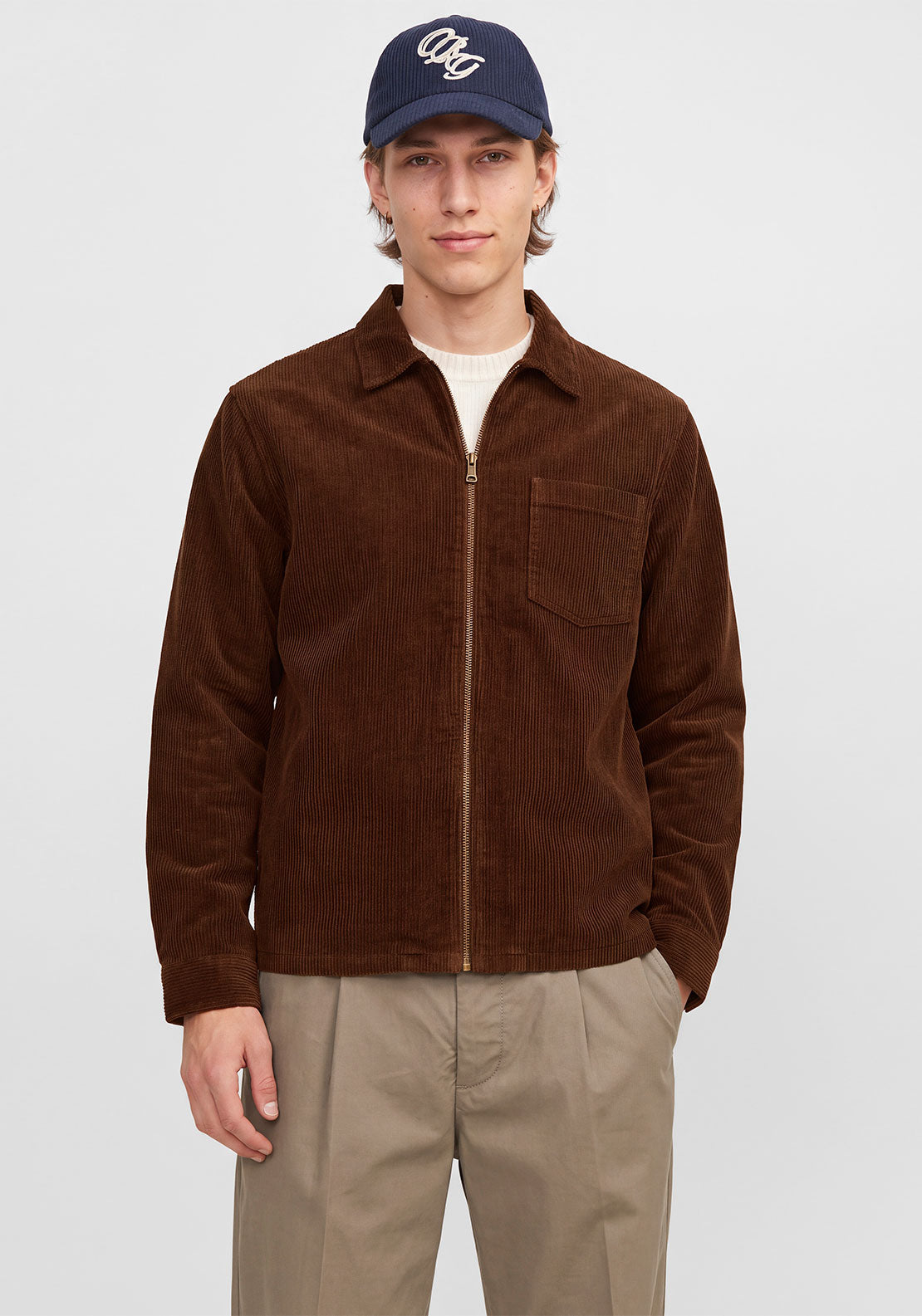 Jack & Jones Toronto Corduroy Zipped Shirt, Downtown Brown