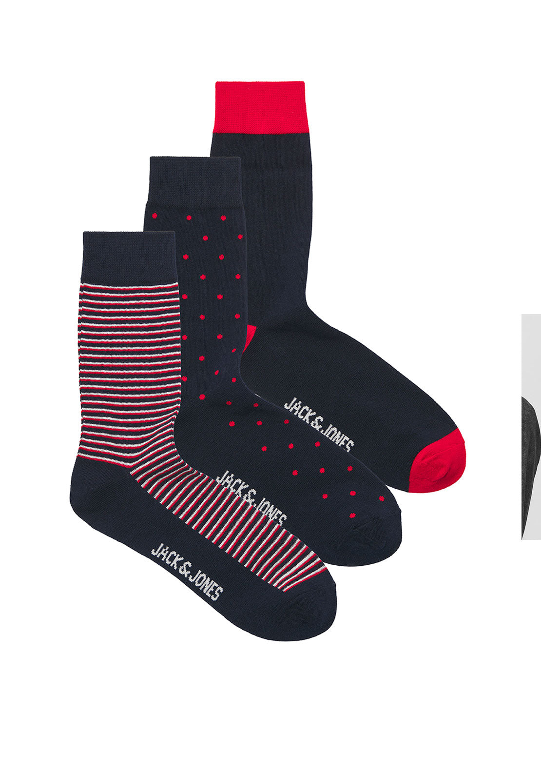 Jack & Jones 3 Pack Socks Giftbox, Red & Navy Multi