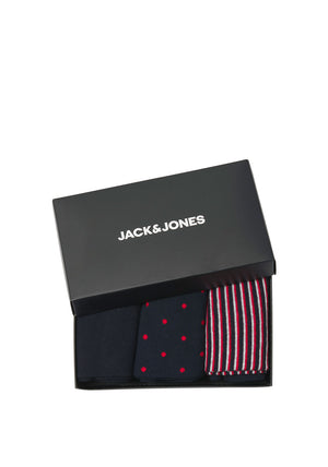 Jack & Jones 3 Pack Socks Giftbox, Red & Navy Multi