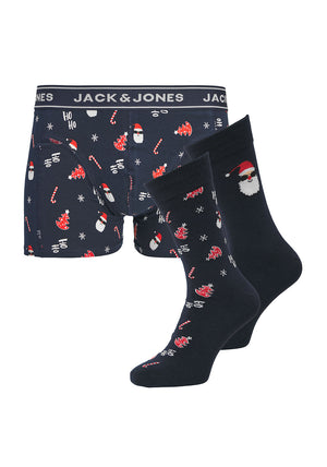 Jack & Jones Santa Socks & Underwear Giftbox, Navy Multi