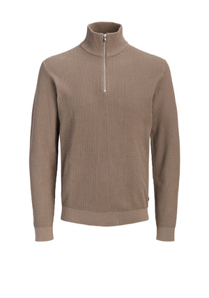 Jack & Jones Stanley Quarter Zip Knit Jumper, Taupe