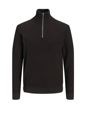 Jack & Jones Stanley Quarter Zip Knit Jumper, Dark Brown