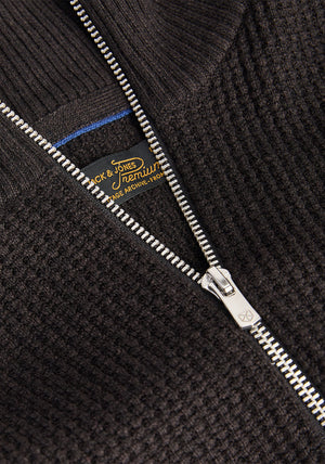 Jack & Jones Stanley Quarter Zip Knit Jumper, Dark Brown
