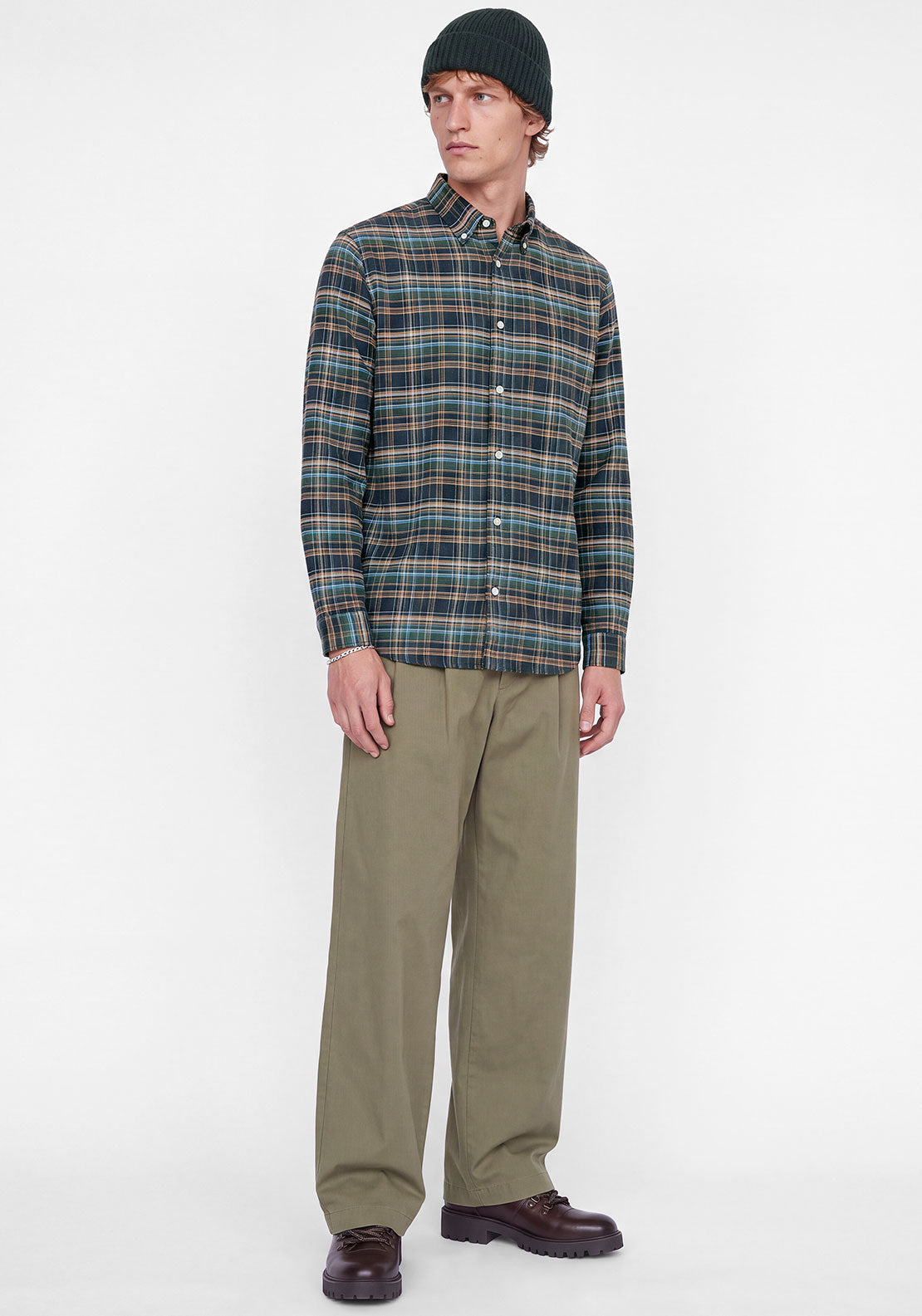 Jack & Jones Stanley Flannel Check Shirt, Forest Green