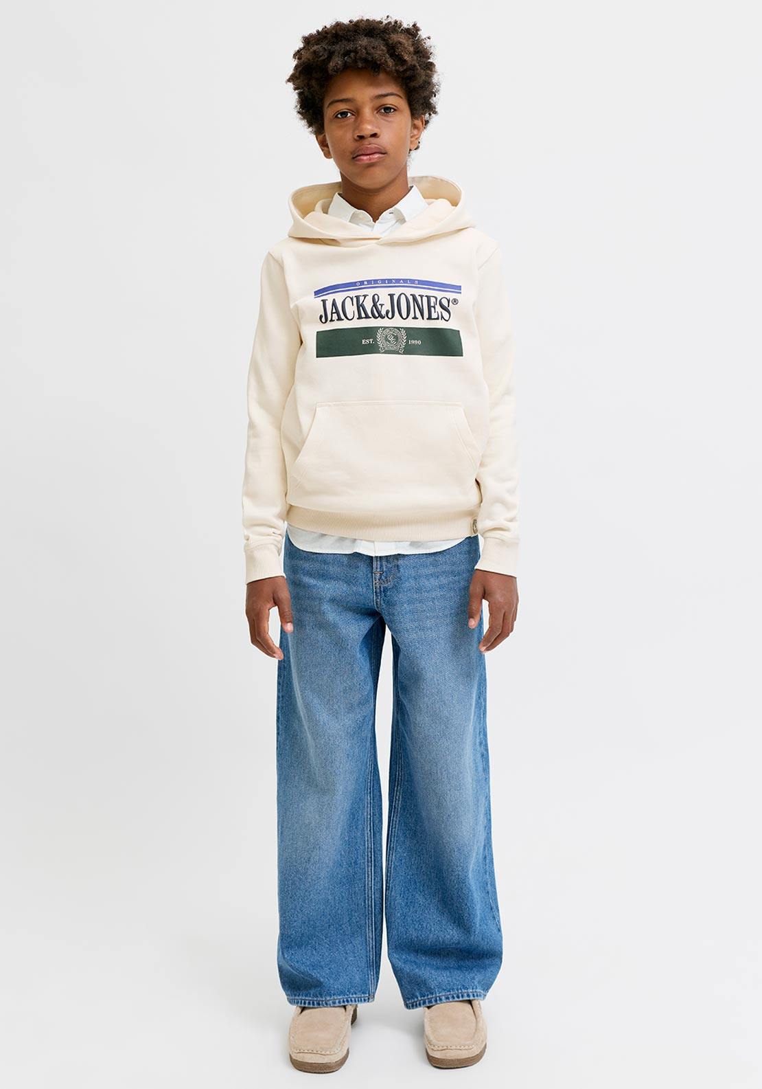 Jack & Jones Boy Fredrick Graphic Long Sleeve Hoodie, Cream