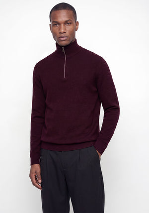 Jack & Jones Milano Stitch Knit Quarter Zip Sweater, Wine