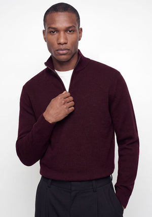 Jack & Jones Milano Stitch Knit Quarter Zip Sweater, Wine