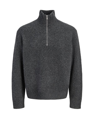 Jack & Jones Montreal Knit Half Zip Jumper, Dark Grey Melange