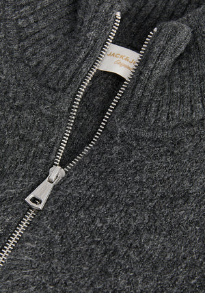 Jack & Jones Montreal Knit Half Zip Jumper, Dark Grey Melange