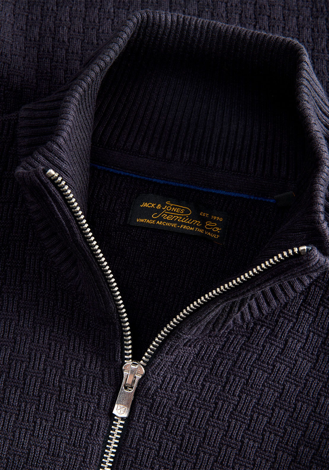 Jack & Jones Stanley Quarter Zip Knit Jumper, Dark Navy