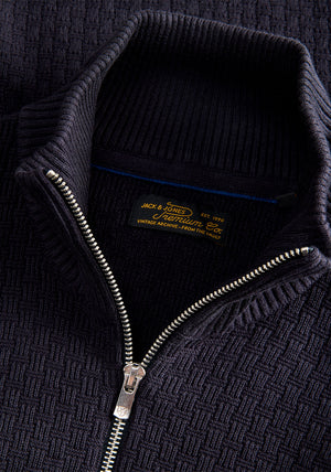 Jack & Jones Stanley Quarter Zip Knit Jumper, Dark Navy