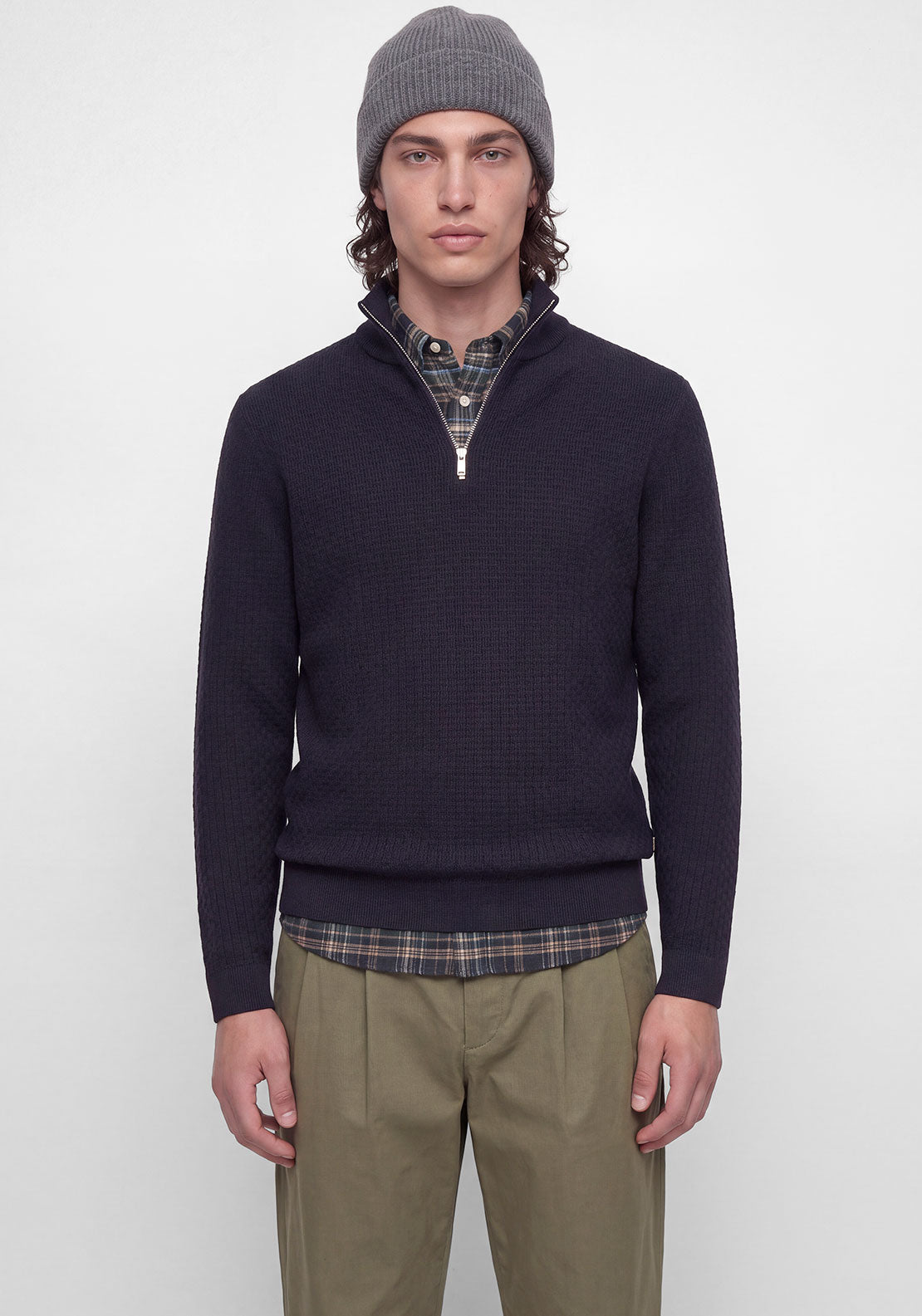 Jack & Jones Stanley Quarter Zip Knit Jumper, Dark Navy