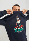 Jack & Jones Xmas Santa Snowman Sweatshirt, Sky Captain