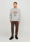 Jack & Jones Xmas Santa Reindeer Sweatshirt, Light Grey Melange