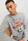 Jack & Jones Xmas Santa Reindeer Sweatshirt, Light Grey Melange