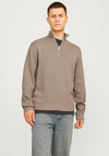 Jack & Jones Milano Textured Knit Half Zip Sweater, Greige
