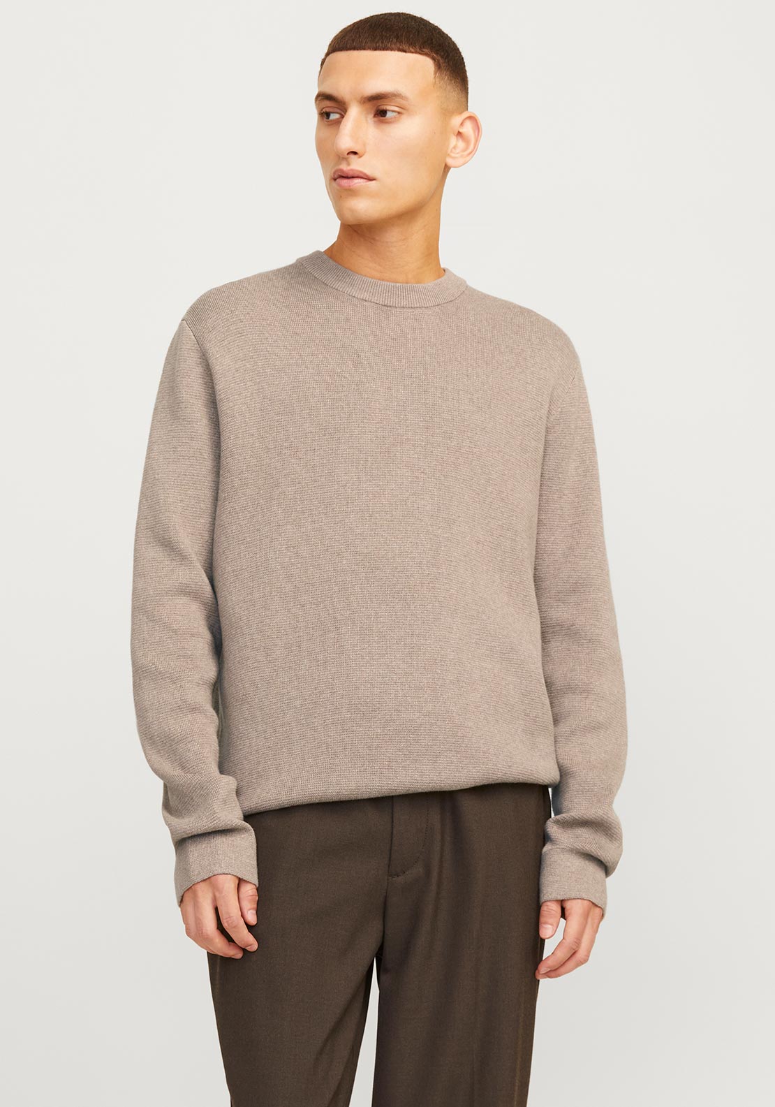 Jack & Jones Milano Stitch Knit Crew Neck Sweater, Greige