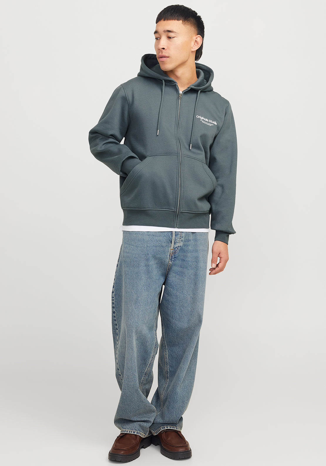 Jack & Jones Ester Full Zip Hoodie, Grey Blue