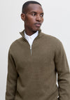 Jack & Jones Milano Textured Knit Half Zip Sweater, Stone Grey
