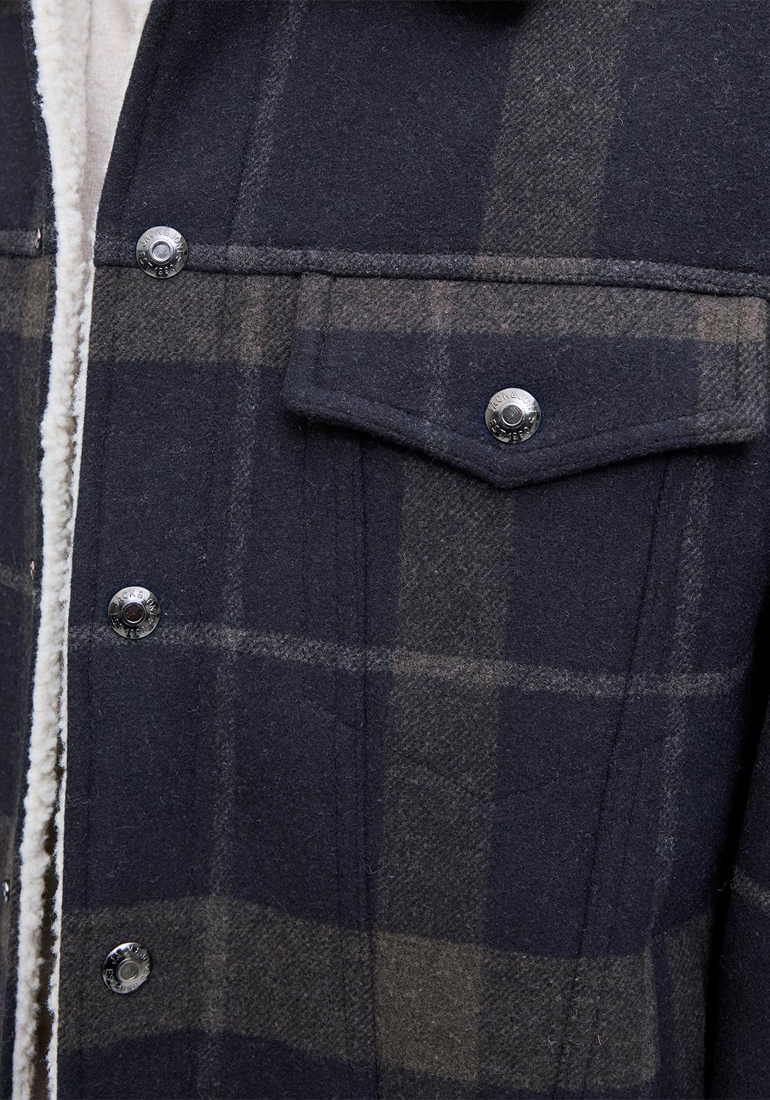 Jack & Jones Texas Wool Blend Trucker Jacket, Dark Navy Multi