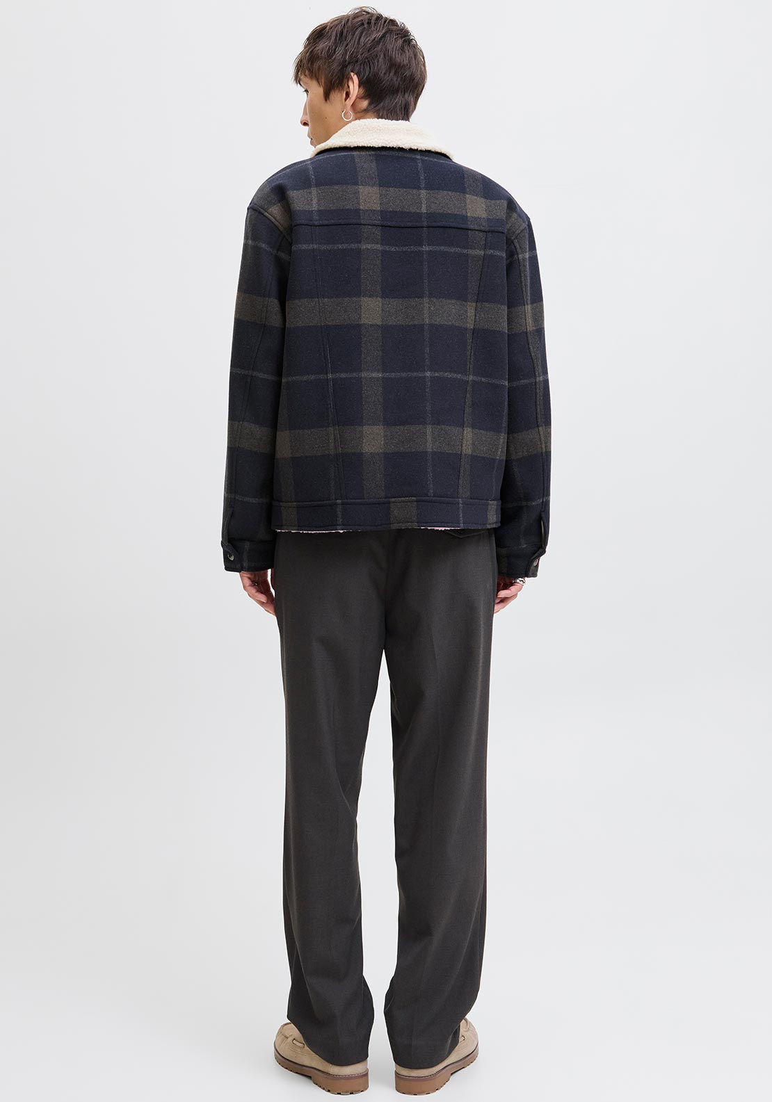 Jack & Jones Texas Wool Blend Trucker Jacket, Dark Navy Multi