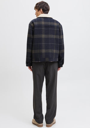Jack & Jones Texas Wool Blend Trucker Jacket, Dark Navy Multi