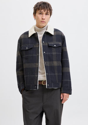 Jack & Jones Texas Wool Blend Trucker Jacket, Dark Navy Multi