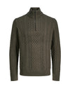 Jack & Jones Sean Cable Knit Half Zip Jumper, Dark Olive Green