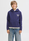 Jack & Jones Boy Typo Back Print Long Sleeve Hoodie, Navy