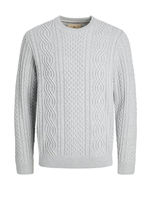 Jack & Jones Sean Cable Knit Jumper, Light Grey