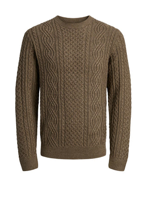 Jack & Jones Sean Cable Knit Jumper, Brown