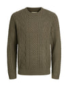 Jack & Jones Sean Cable Knit Jumper, Dark Olive Green