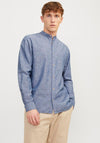 Jack & Jones Summer Linen Grandad Collar Shirt, Faded Denim
