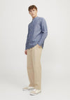 Jack & Jones Summer Linen Grandad Collar Shirt, Faded Denim