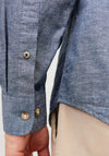 Jack & Jones Summer Linen Grandad Collar Shirt, Faded Denim
