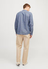 Jack & Jones Summer Linen Grandad Collar Shirt, Faded Denim