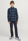 Jack & Jones Boys Gingham Twill Long Sleeve Shirt, Ensign Blue