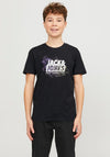 Jack & Jones Boys Map Logo Short Sleeve Tee, Black