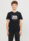 Jack & Jones Boys Map Logo Short Sleeve Tee, Black