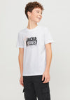 Jack & Jones Boys Map Logo Short Sleeve Tee, White
