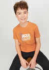 Jack & Jones Boys Map Logo Short Sleeve Tee, Tangerine