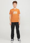 Jack & Jones Boys Map Logo Short Sleeve Tee, Tangerine